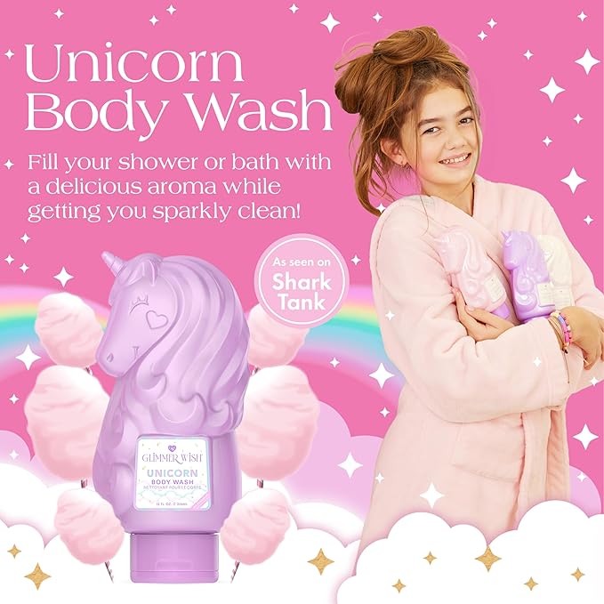 Glimmer Wish Unicorn Kids Body Wash, Gentle Cleanser and Moisturizing Sulfate Free Body Wash, Skin Care for Kids, Vanilla Cotton Candy, 12 Fl Oz