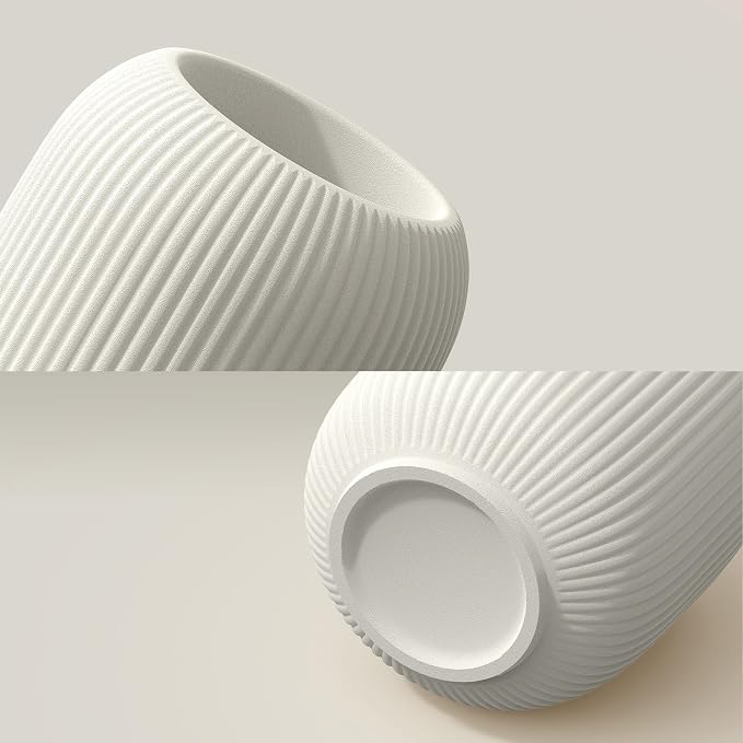 White Small Ceramic Vases Set of 3, Matte Vertical Ribbed, Minimalist for Pampas Dried & Fresh Flowers, Centerpiece for Living Room, Shelf, Entryway,Wedding,Office
