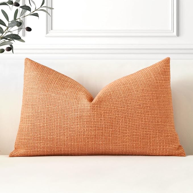 OTOSTAR Linen Throw Pillow Cover Set of 1 Decorative Lumbar Pillowcases Cushion Covers 16x24 Inch for Home Decor Sofa Bedroom Car 40 x 60CM Coral