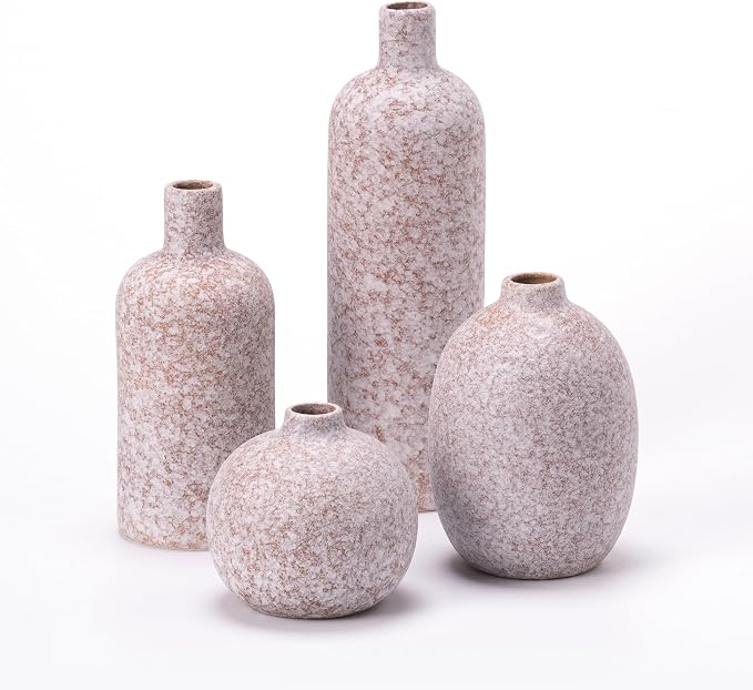 Ceramic Vase Set of 4, Classic Stone Style Small Vases Home Decorations for Table Shelf Office Centerpieces Decor