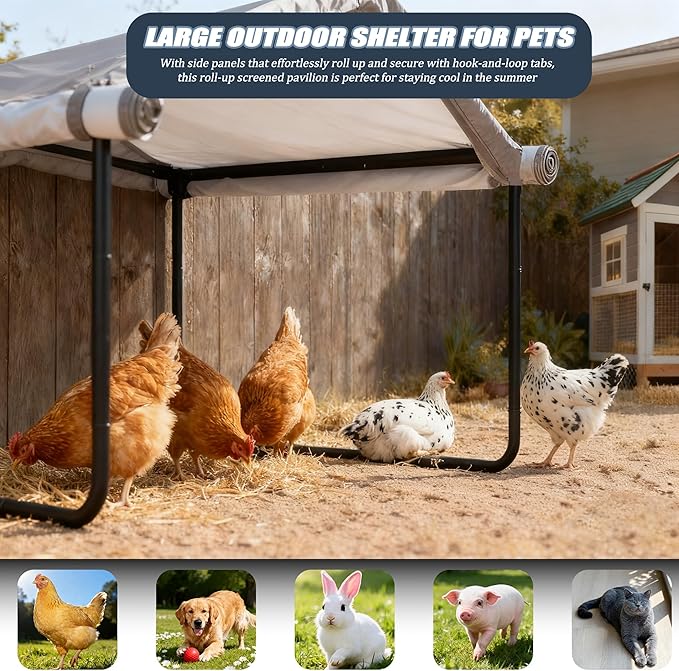 3 in 1 Extra Large Dog Canopy Outside,All-Season Outdoor Dog Shade XL with Roller Shutters and Removable Door,Pet Shelter Tent for Chicken Livestock 4'x 4'x 3.3' Winter & Summer and Rain