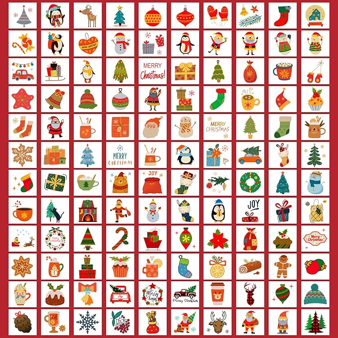Partywind 408 PCS Kids Tattoos for Party Supplies, Individually Wrapped Sheet Temporary Tattoos Stickers for Kids Goodie Bag Stuffers, Fun Birthday Party Favors - Christmas