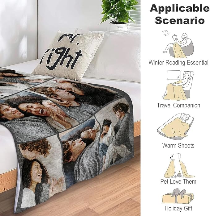 ICELIETE Custom Sherpa Blanket with Picture Customized Fleece Photo Blanket for Couples Gifts Personalized Blankets and Throws Christmas Valentines Day Gifts for Boyfriend Girlfriend