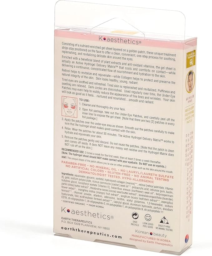 Earth Therapeutics Recovery Gold Hydrogel Under-Eye Patch – Retinol + Collagen (5 Pairs = 10 Patches)