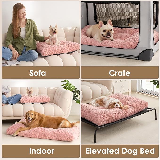 EHEYCIGA Washable Large Dog Bed for Crate, 35x23 Inch Pet Bed, Pink | Soft Dog Crate Bed, Plush and Comfy Kennel Pad, Deluxe Sleeping Mattress for Dogs Up to 45 lbs
