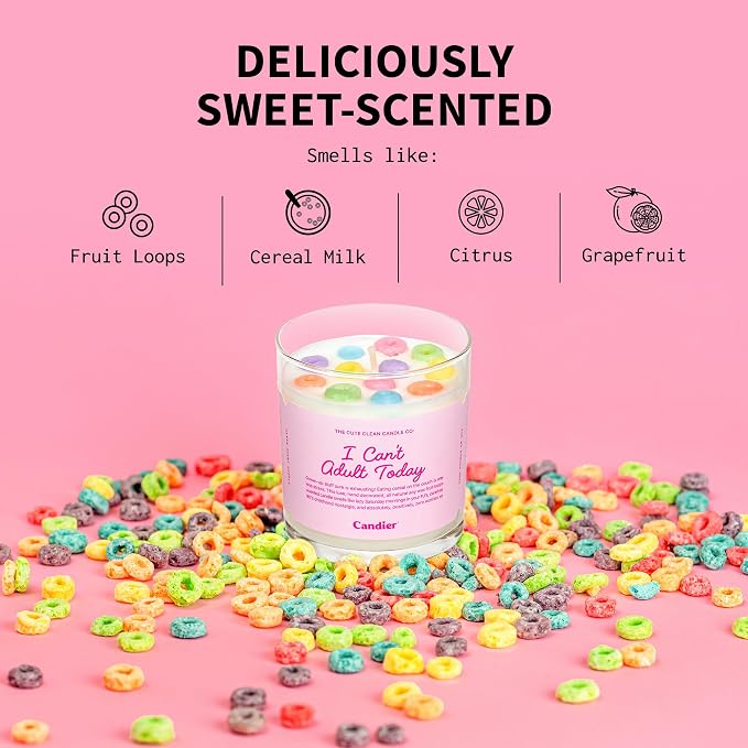 Can’t Adult Cereal Scented Candle, Natural Soy w/Fruit Loops & Cereal Milk Notes, Aromatherapy Candle for Relaxation, Unique Candles Gifts for Women, 60-Hour Burn Time - Candier by Ryan Porter