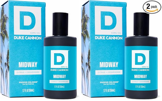 Duke Cannon Proper Cologne Midway | Men's Eau de Parfum | Citrus and Cedarwood | Fresh, Woodsy, Long-Lasting Scent | 1.7 fl oz (Pack of 2)