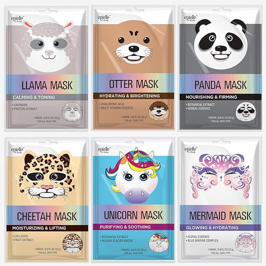 Epielle Character Face Mask Mystical Safari 6 Pack, Fun & Effective Korean Skin Care, Spa Party Favors, Easter Basket Stuffers, Birthday Gifts for Women, Self Care Gifts