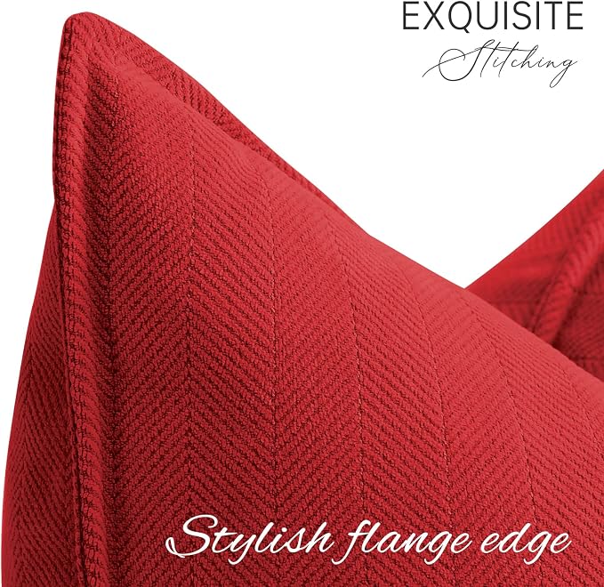 Red Pillow Covers 20x20 Set of 2 Chenille Throw Red Pillows Cushion Covers with Elegant Design Soft and Luxurious Decorative Pillows for Couch, Bed, and Home Decor