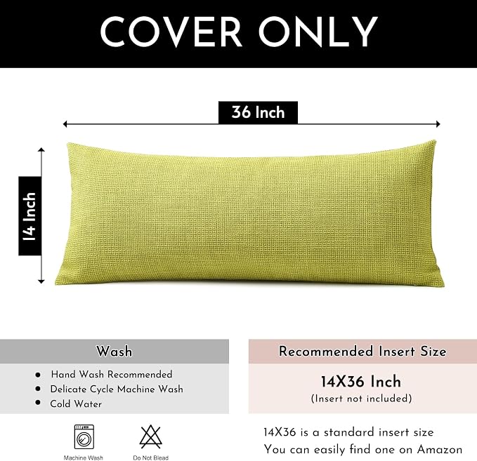 OTOSTAR Linen Throw Pillow Cover Set of 1 Decorative Long Lumbar Pillowcase Rectangle Cushion Cover 14x36 Inch for Home Decor Sofa Bedroom Car 35 x 90CM Sage Green