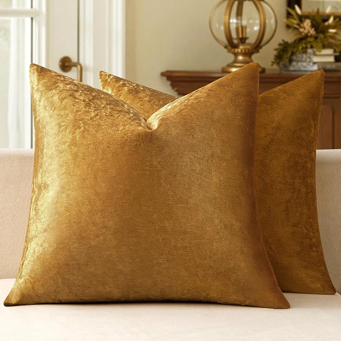 MIULEE Velvet Throw Pillow Covers 16x16 Inch Pack of 2 Dark Gold | Soft Solid Small Decorative Pillow Covers, Modern Luxury Home Decor, for Couch Chair Sofa Bedroom Livingroom Car