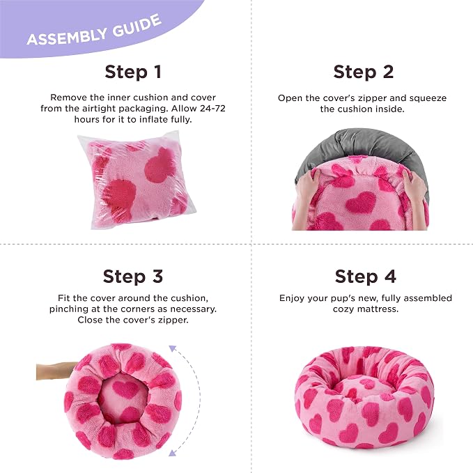 LE SURE Shown on TV Jacquard Donut Dog Beds Medium,Lover Hearts 30x30x8in | Orthopedic Calming Pet Bed Sofa, Original Design Pattern,Washable Cover,Cute Home Decor as Gift for Pet,Anti Slip Bottom