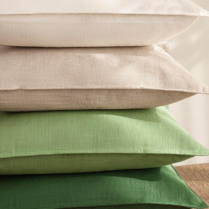 Foindtower Pack of 2, Decorative Linen Solid Throw Pillow Covers Soft Accent Euro Cushion Case Boho Farmhouse Pillowcase for Chair Couch Sofa Bedroom Living Room Home Decor 26 x 26 Inch Lime Green