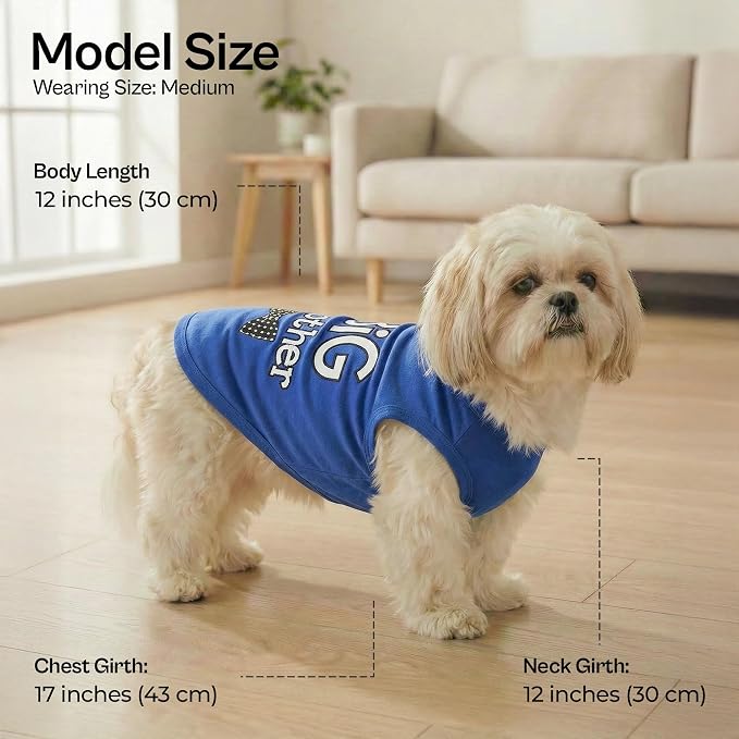 Parisian Pet Dog Shirt – 100% Cotton Shirts for Medium Dogs – Blue Sleeveless Puppy Clothes – Lightweight and Breathable Dog Apparel – Boy Big Brother Dogs Clothes - Stretchy Pet T Shirts