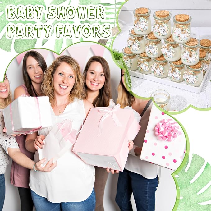 Threlaco 20 Pcs Jungle Animals Baby Shower Favors Party Candle Lavender Scented Glass Mason Jar Wax Candle Bulk for Guests Girl Boy Gender Reveal Party Gifts(Green)