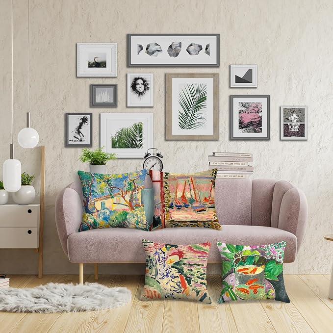 Matisse Painting Throw Pillow Covers 18x18 inches Set of 4 Abstract Art Painting Pillow Cases Aesthetic Decorative Cushion Covers for Sofa Couch Living Room