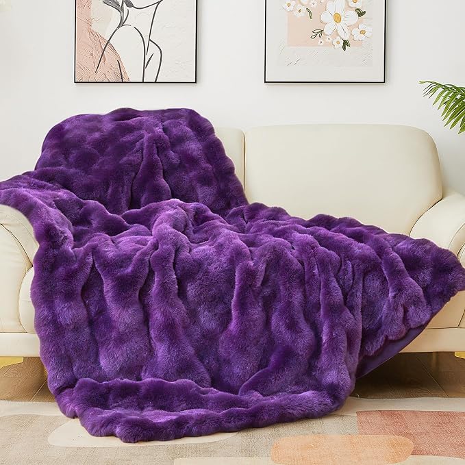 Latepis Purple Throw Blanket for Couch Bubble Cute Soft Warm Faux Fur Blanket for Sofa Bedroom Cozy Blankets for Women Gift Luxury Blankets for Woman Gifts 50''x60'', 860GSM