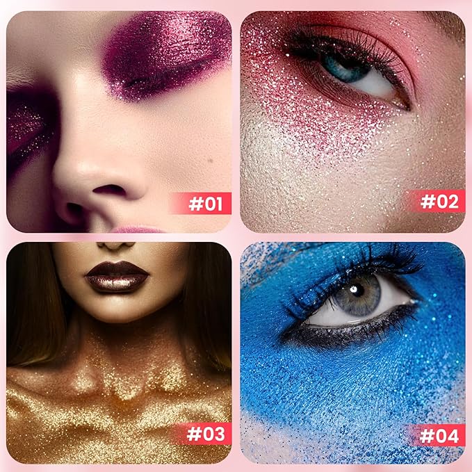 Body & Face Glitter Makeup Stick, Multiuse Waterproof Glitter Gel for Face Body Hair Eye Lip, Holographic Sequins Paint Stick, Mermaid Accessories Makeup (Red, Blue, Purple, Gold)