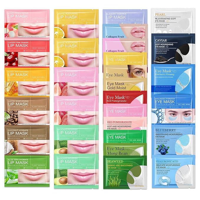 15 Pairs Under Eye Patches for Dark Circles,15 Packs Lip Masks,Hydrating Under Eye Masks and Lip Patches for Women,Undereye Mask Patches for Eye Care,Moisturizing Eyemasks Skin Care Set