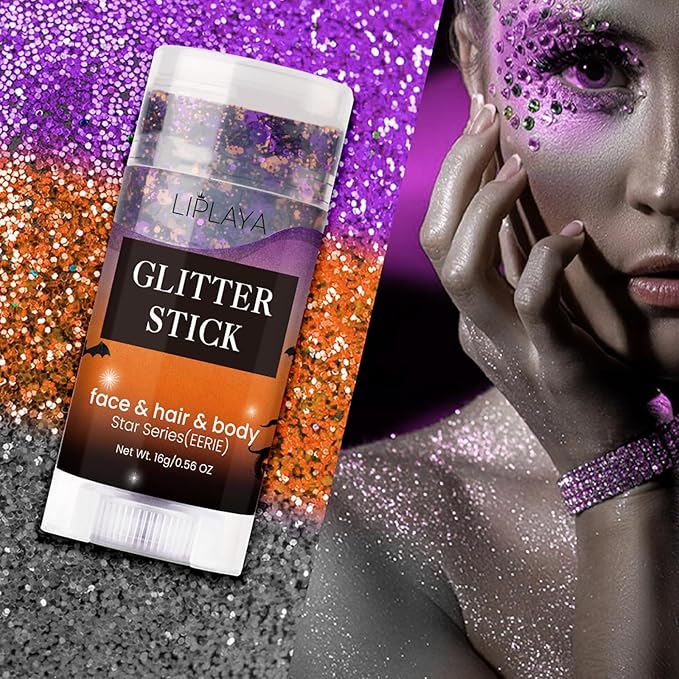 Body Glitter Stick, Face Glitter Body Gel Sequins, Mermaid Glitter Stick Shine Hair Eyeshadow Face Body Glitter Concerts Music Festivals Christmas Halloween Party Looks Sparkle Shimmer Makeup (Purple)