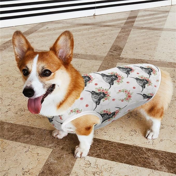 Fashion Puppy T Shirt Vest Soft Light Weight Shirt Western Cowboy Animal Rose Grey Marble Flower Bull Cattle Highland Cow Fashion Dog Cat Sweatshirt