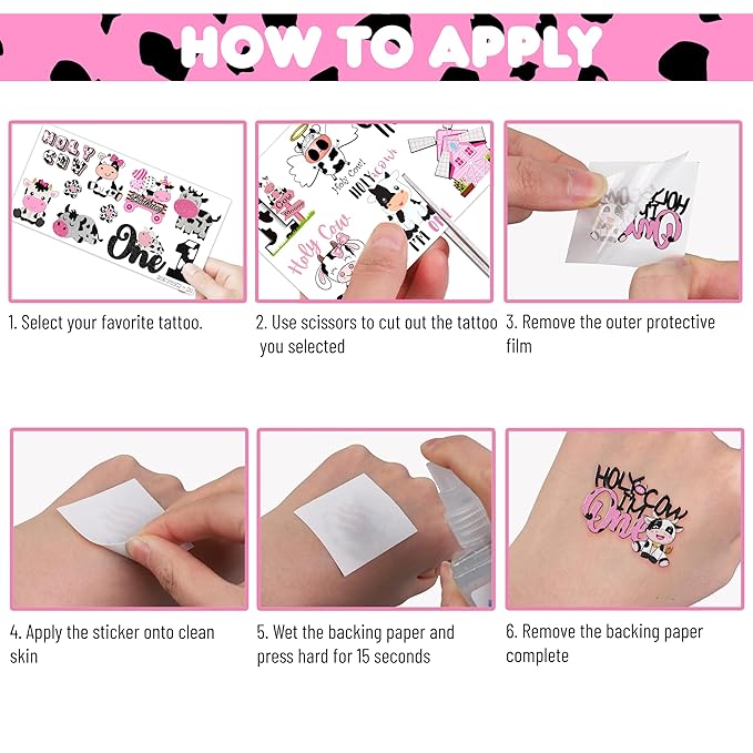 Holy Cow Im One Temporary Tattoos 8 Sheets 70 PCS Cow First Party Decorations Supplies Favors Farm Cow Theme Birthday Cute Stickers Christmas Gifts for Boys Girls Class School Prizes Carnival
