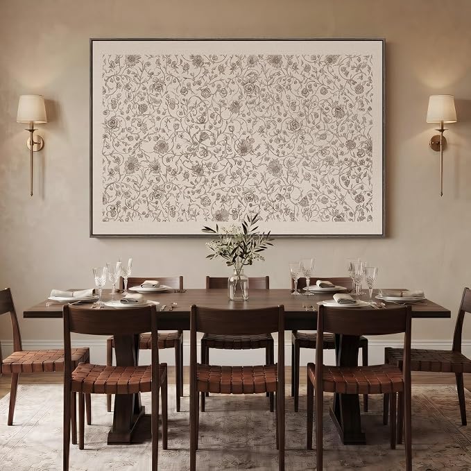 Extra Large Framed Vintage Neutral Wall Art for Living Room, Oversized Beige Retro Canvas Prints Artwork for Walls, Floral Rustic Painting Picture for Hallway Dining Room Wall Decor, 72x48 Inch