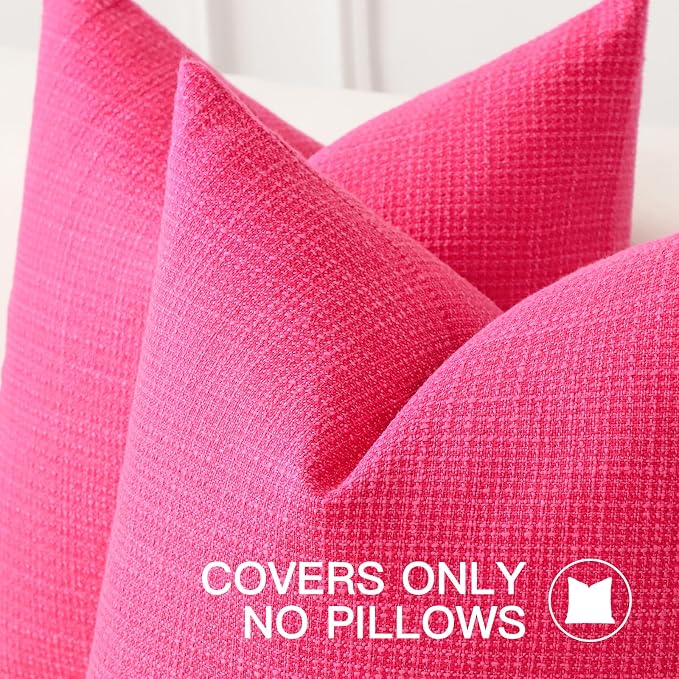 OTOSTAR Linen Throw Pillow Cover Set of 1 Decorative Square Pillowcases Cushion Covers 18x18 Inch for Home Decor Sofa Bedroom Car 45 x 45CM Hot Pink