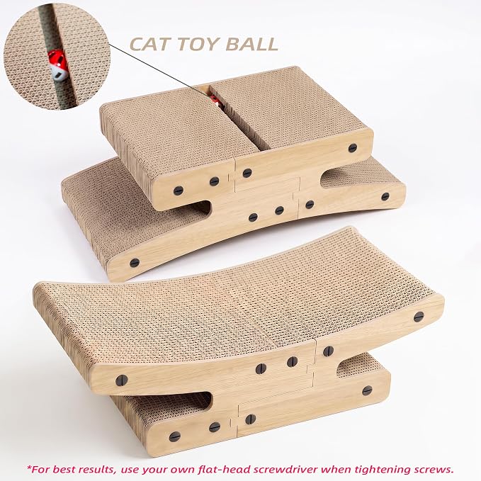 Reversible Cat Scratcher Bed, Large Cardboard Scratching Board for Indoor Cats - Durable Cat Scratcher Lounge Hammock Furniture, Natural Wood Color, Protects Furniture from Scratching