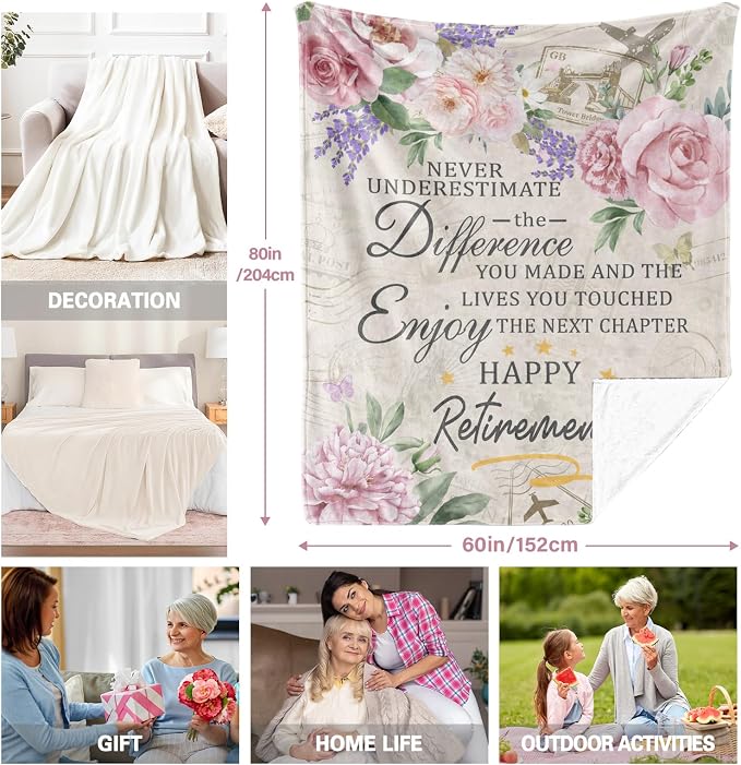 Retirement Gift for Woman, Retirement Blanket for Women/Men 2026, 80"x60" | Happy Retired Gifts Retirement Party Decorations, Funny Farewell Gifts for Coworker, Retirement Throw for Teacher, Nurse, Mom