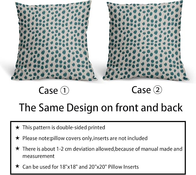 Teal Cream Pillow Covers 20x20 Set of 2 Boho Design Polka Dot Throw Pillows Modern Brush Strokes Print Decorative Outdoor Pillowcase Square Cushion Cover Linen Pillow Case for Home Sofa Couch Bed