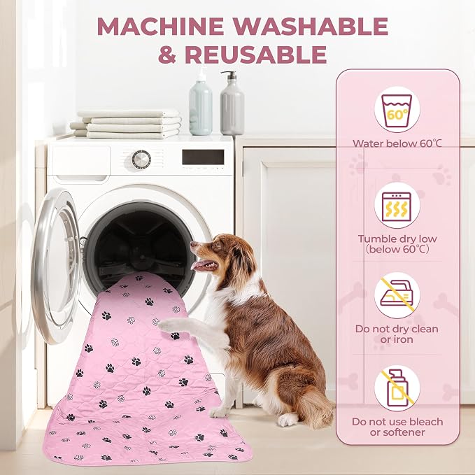 Fostanfly Washable Pee Pads for Dogs, 2 Pack 63"x63" Training Pads, Pink | Reusable Potty Training Pads for Dogs, Waterproof, for Playpen, Crates & Furniture
