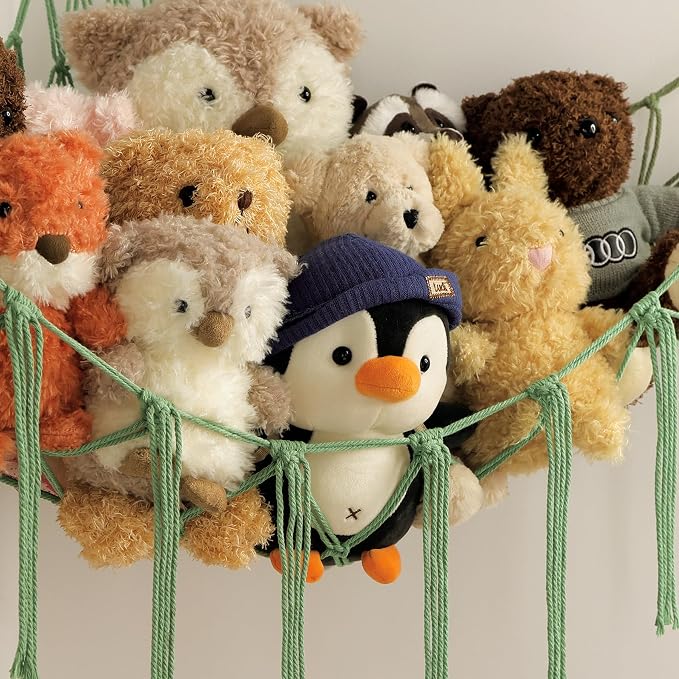 mirolam Stuffed Animal Hammock Corner Net for Toys Storage Hanging Stuff Animal Organizer Holder Matcha Green Room Bedroom Nursery Decor Organization