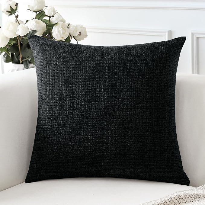OTOSTAR Linen Throw Pillow Cover Set of 1 Decorative Square Pillowcases Cushion Covers 16x16 Inch for Home Decor Sofa Bedroom Car 40 x 40CM Black