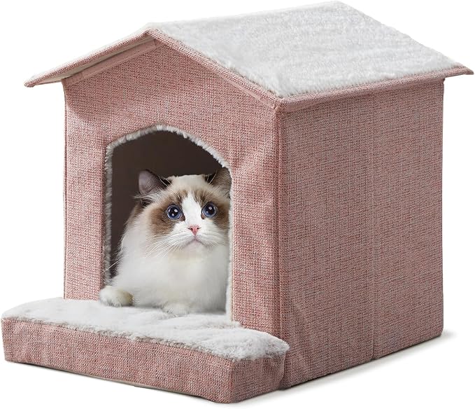 Cat Beds for Indoor Cats,Cat Houses,Cat Cave with Orthopedic Cushion,Foldable Cat Condos,Hideaway,Shelter,Pink Cat Tent for Small Dogs and Rabbit,Squirrel