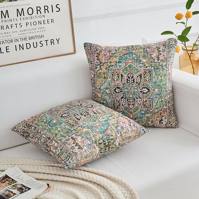 Boho Throw Pillow Covers 22x22 inch Set of 2,Boho Vintage Carpet Pattern Antique Ethnic Decor Double Sided Pattern Cushion Cover Soft Pillow Case Living Sofa Room Bed Square Pillow Cover