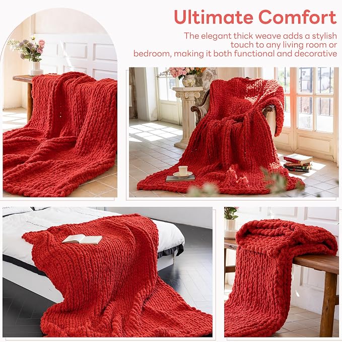 Chunky Knit Blanket - Luxury Soft Cozy 60 * 80 Throw Blanket,100% Woven Blanket Rope Knot Throw Blanket for Couch, Sofa, Home Decor, Gift - Machine Washable (Wine red, 60 * 80)