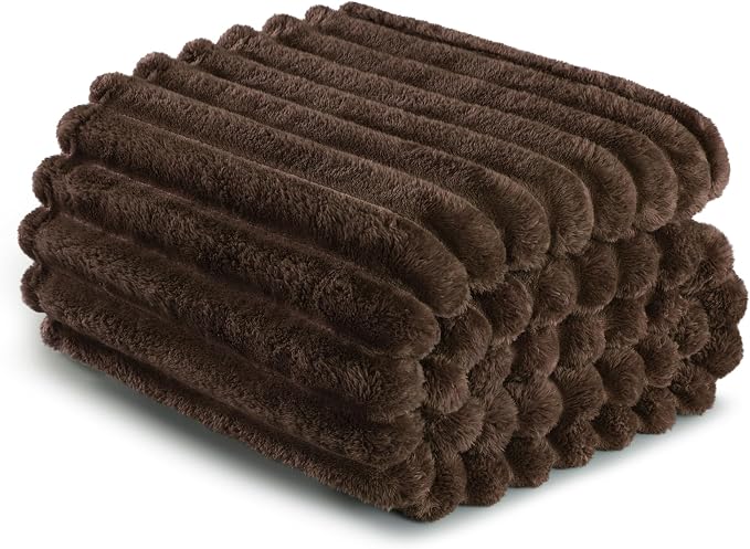 Exclusivo Mezcla Striped King Size Fleece Blanket for Bed, Couch, 90"x104" | Soft Breathable Cozy Bed Blankets, Lightweight Plush Fluffy Fuzzy Jacquard Decorative Blankets