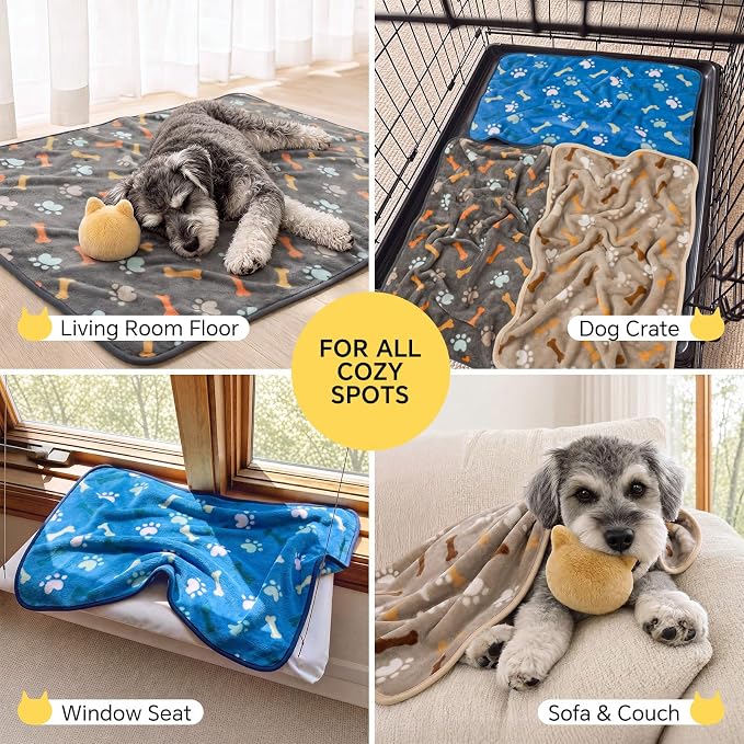 Luciphia 3 Pack Cute Dog Blankets Soft Fleece for Small Puppy Cat,41"x31" | 280GSM Fuzzy Doggy Kitten Throw Blankets Washable for Crate Bed Couch Car Indoor - Puppy Essentials Dog Gift