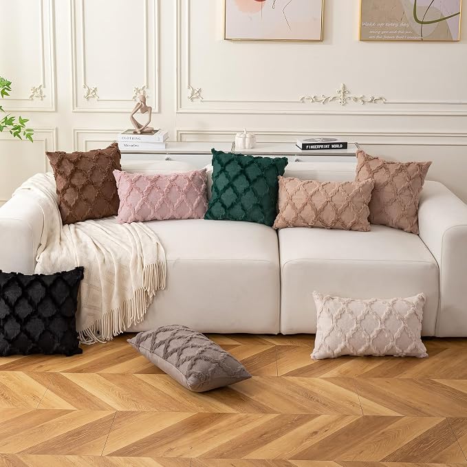 Set of 2 Soft Moroccan Throw Pillow Covers 22x22 Inch Plush Boho Decorative Pillow Cover Accent Cushion Case for Couch Sofa Bed, Black