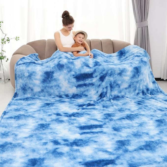 obinsm Blue Fleece Throw Blanket Queen Size, Soft Fuzzy Blankets for Bed | Blue Warm Lightweight Plush Large Blanket for Women Adults Room Decor 90x 90 in