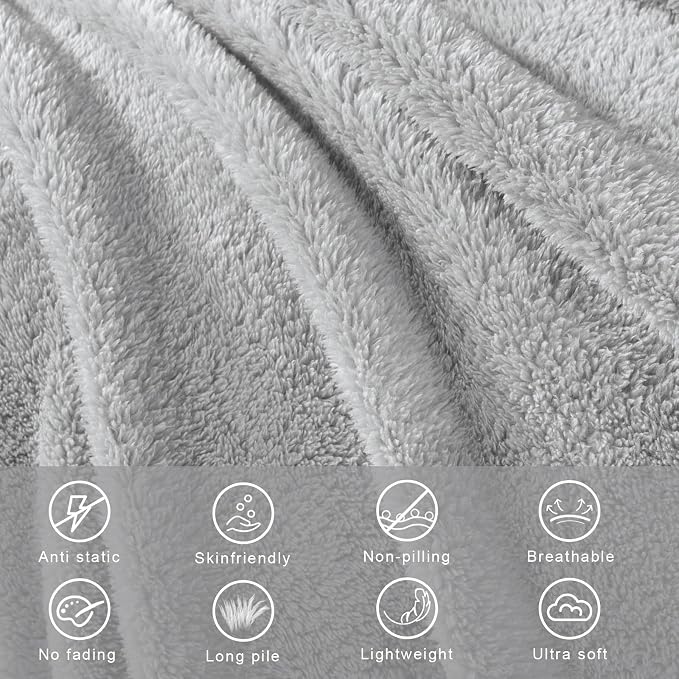 Exclusivo Mezcla Soft Plush Fleece King Size Blankets for Bed Living Room | Lightweight Fuzzy Fluffy Large Blanket for All Seasons, Cozy Velvet for Women Men, Machine Washable, 90"x104", Light Grey