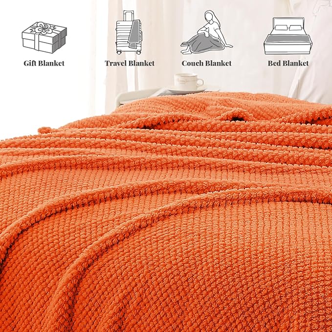 Whale Flotilla Soft Fleece King Size Bed Blanket, Burnt Orange | 90x104 Inch, Suitable for Bed, Fluffy Fuzzy Jacquard Blankets for All Season, Lightweight and Cozy