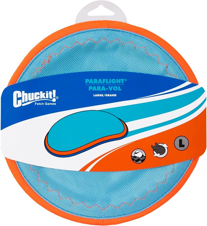 Chuckit! Paraflight Flying Disc Dog Toy, Floats, Size Large, 1 Pack | Made from Durable Nylon with Soft Rubber Edges, This Water-Floating Flyer Is Built for Fetch on Land or in the Lake