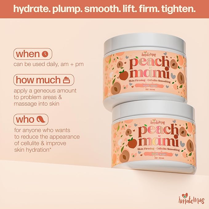Amatemas Peach Mami Firming Body Cream - Hydrating Saggy Skin Tightening Cream and Anti Cellulite Lotion for Legs, Thighs, Hips, Arms, Belly, Bum - Lightweight, Quick-Absorbing Formula - 2 Ounces