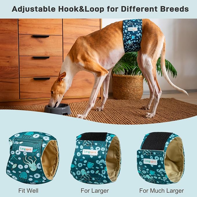 Langsprit Small Male Dog Diapers for Doggie Puppy,Reusable Belly Bands for Male Dogs Wraps,Washable Doggy Dog Diapers Medium Large in Incontinence 5 Pack (Brown, Green, Grey, Medium)