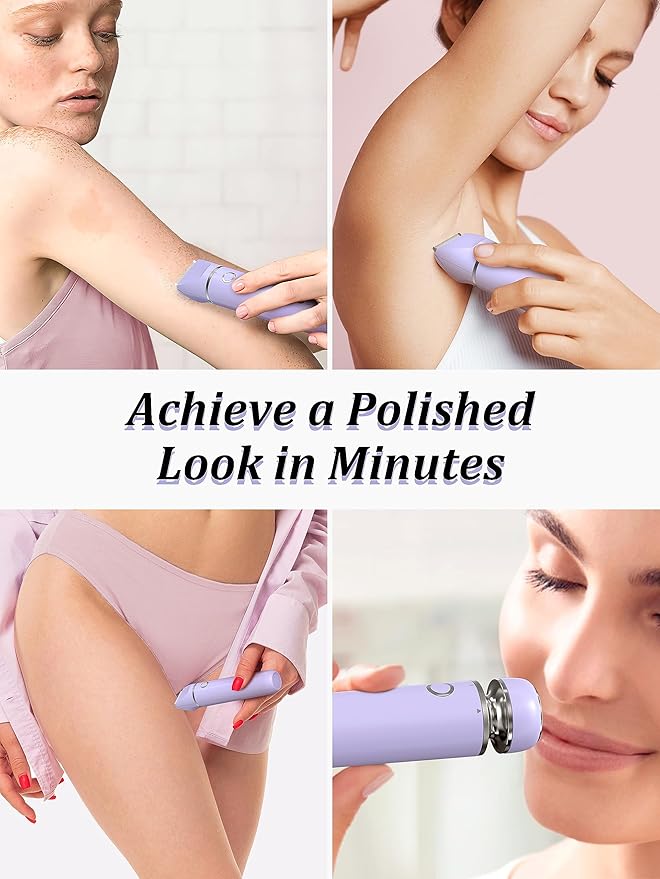Cayzor Bikini Trimmer and Shaver Kit for Women - 2-in-1 Wet/Dry Electric Body Hair Trimmer Facial Hair Removal Cordless Waterproof Bikini Shaver Razor for Face Lip Chin Pubic Underarm Legs (Purple)