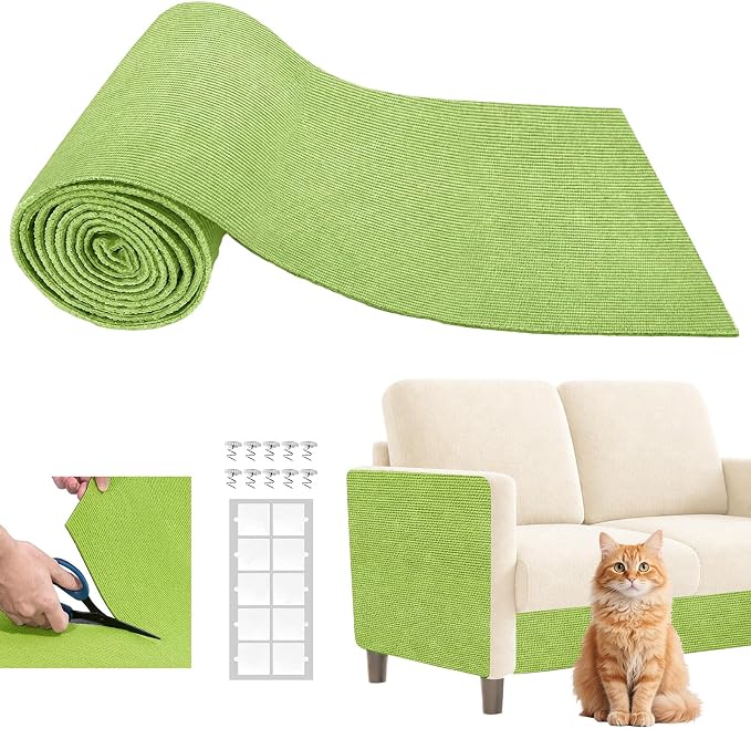 Cat Scratch Couch Furniture Protector from Cat Claws, Green, 39.3x15.8In | Heavy-Duty Cat Scratching Mat Pad for Sofa Corners, Walls, Doors-with 10 Pins