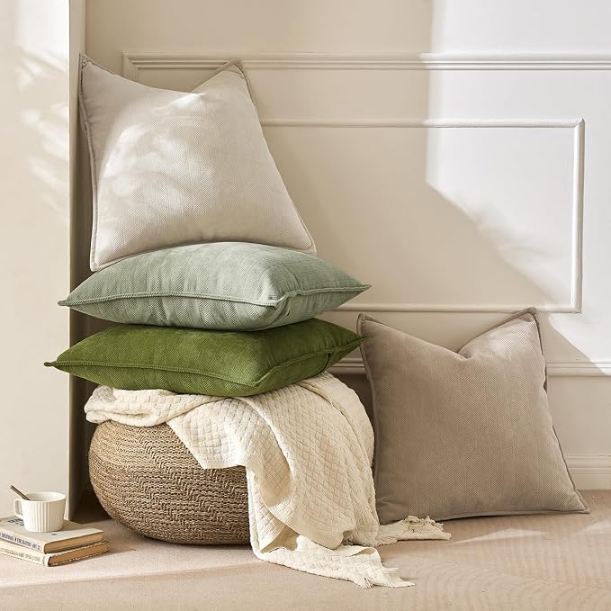 MIULEE Pack of 2 Cream Beige Euro Shams Chenille Pillow Covers 22x22 Inch | Decorative Soft Couch Throw Pillows,Farmhouse Cushion Covers,Elegant Design for Sofa,Bed,Living Room,Summer Decor