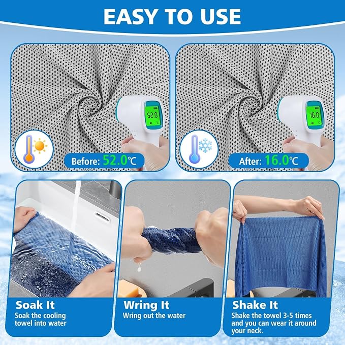 24 Pack Cooling Towels Bulk for Neck and Face 40"x12" Ice Cooling Sweat Rags Microfiber Soft Breathable Soft Chilly Towel for Yoga Golf Sport Running